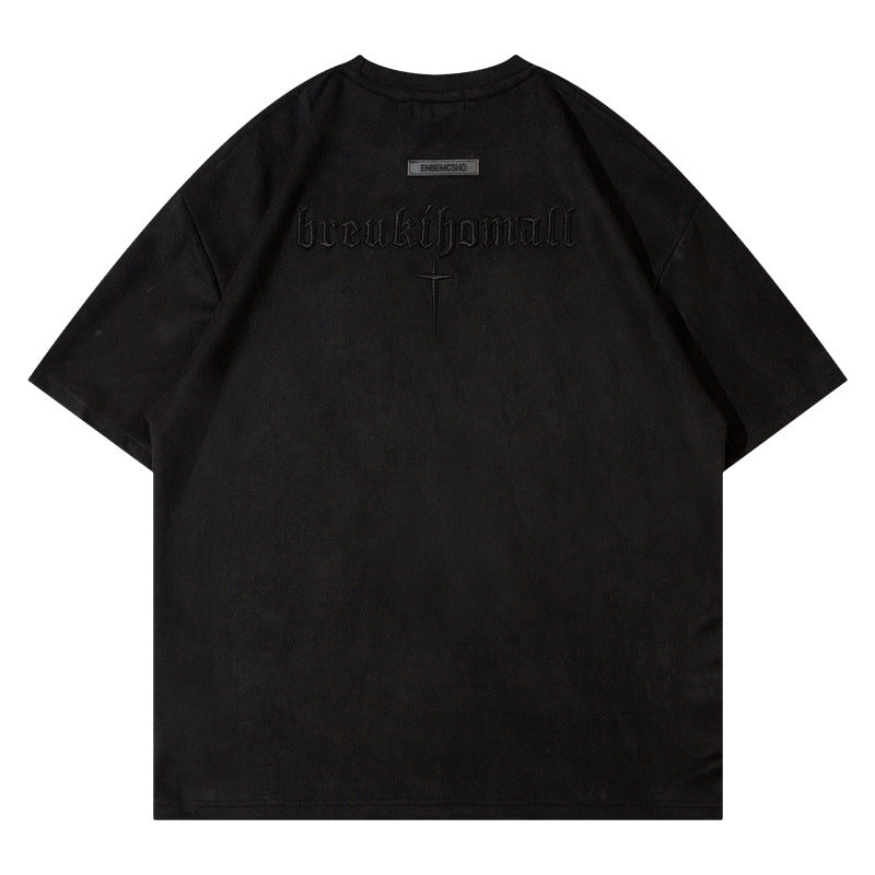 Basic Suede Solid Color Short Sleeve T-Shirt Summer Loose