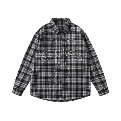 Loose plaid long sleeved shirt