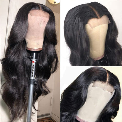 Lange golvende synthetische lace wig