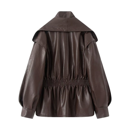 Fake leather jacket with two pieces of imitation leather