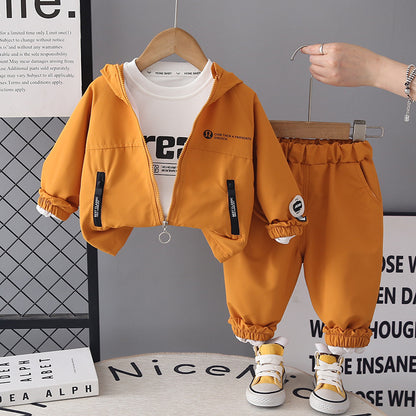 Spring and Autumn hooded long sleeved three piece set