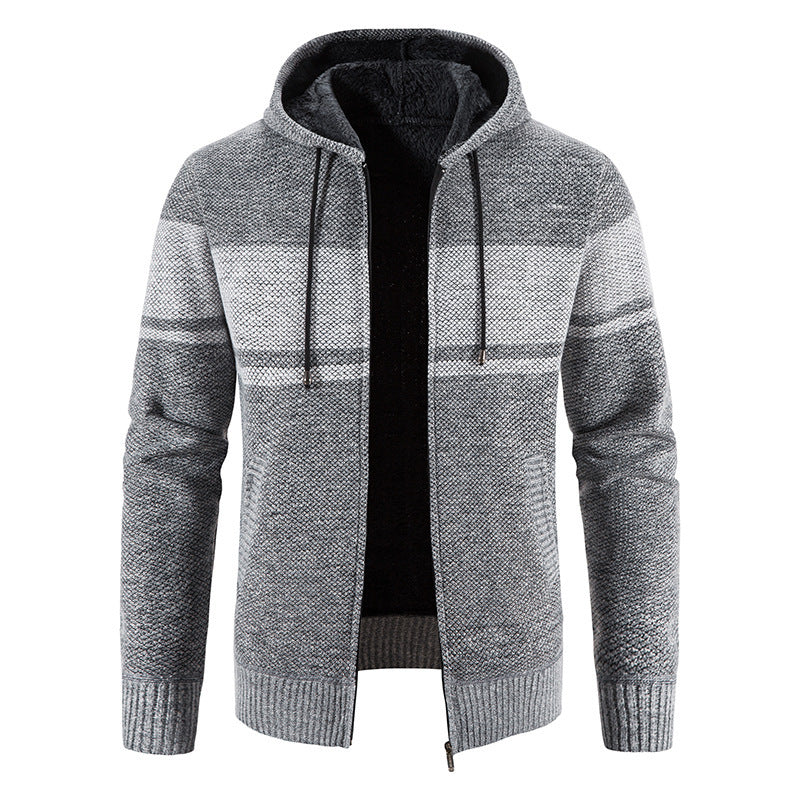Spring and Autumn Men's Hooded Knitted Cardigan