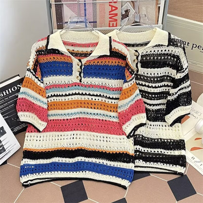 Summer collar loose casual polo shirt top
