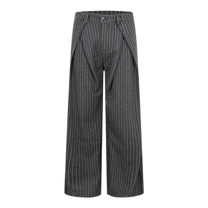 Stijlvolle geplooide gestreepte wollen blend broek met wijde pijpen strakke pasvorm