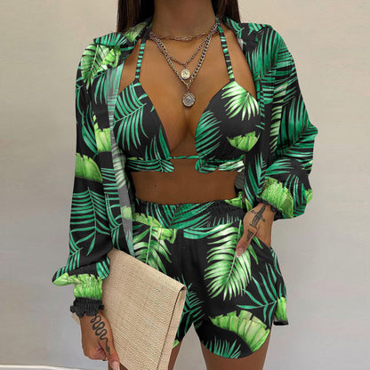 Sexy Three-Piece Set Fashion Short Pants Suit for Women Autumn Beach Style