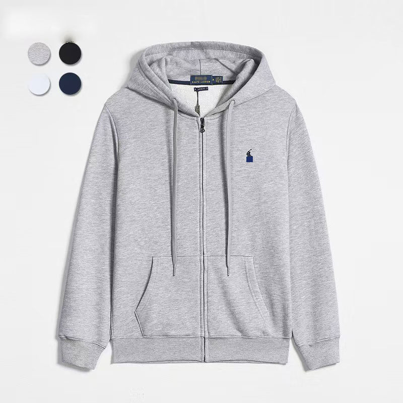 Thin RL hooded cardigan solid color sweatshirt embroidered loose plus size Polo jacket sweatpants