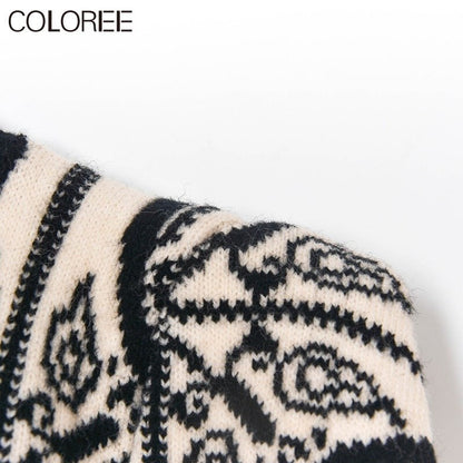 Vintage jacquard truien met kralen voor dames