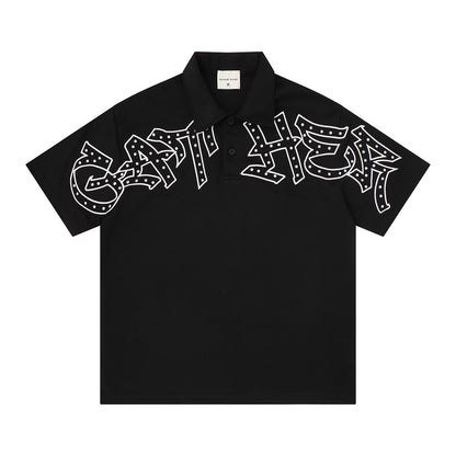 Gothic letter embroidered short sleeved polo shirt