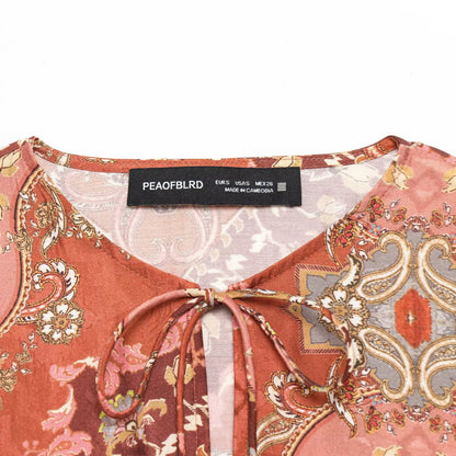 Retro-stijl bedrukte blouse met zoom