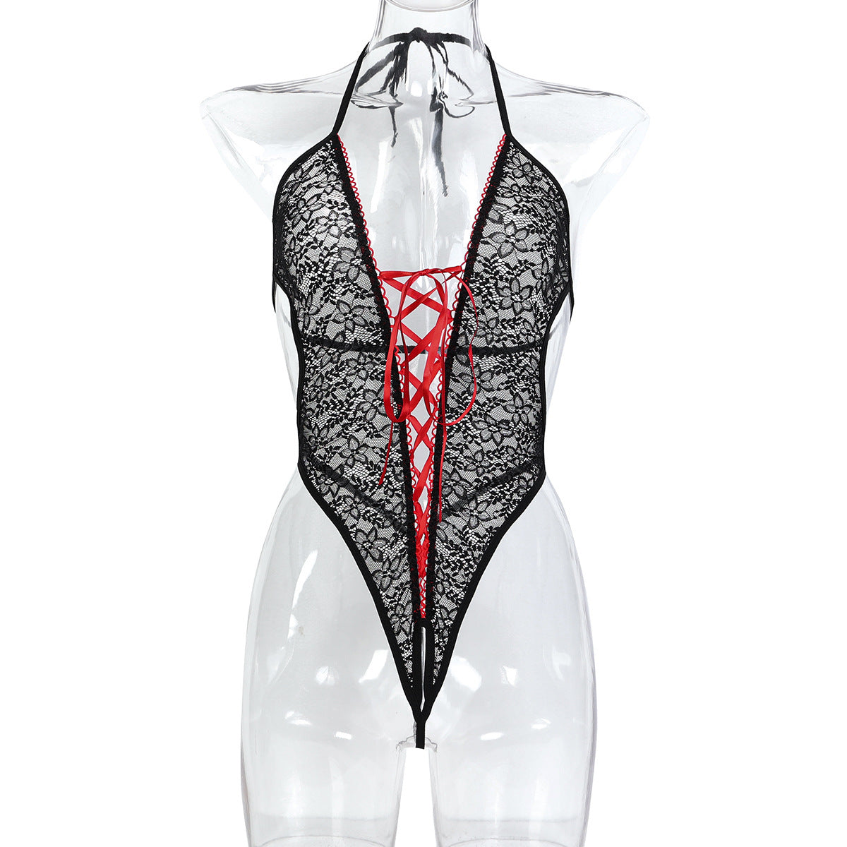 One-Piece Lingerie with Neck Strap and Crossed Back Ties, Open Crotch Pants, European and American Style Lingerie