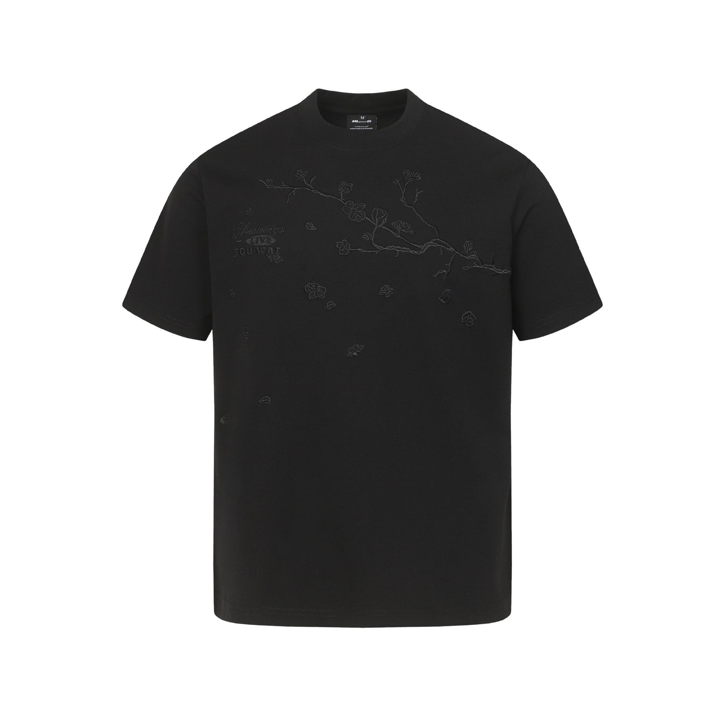 T-shirt met korte mouwen en geborduurd pruimenbloesemmotief