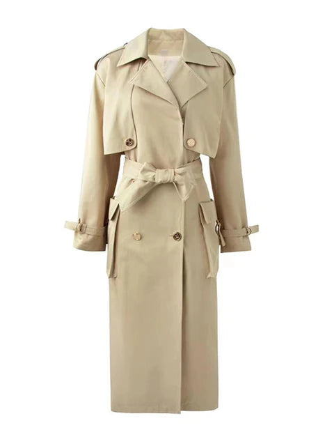 HIGH STREET Designer Elegante Dubbelbreasted Trenchcoat Met Zakken En Ceintuur