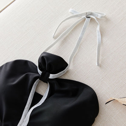 Pure Black One-piece Bikini Swimsuit Feminine Hollow One-piece