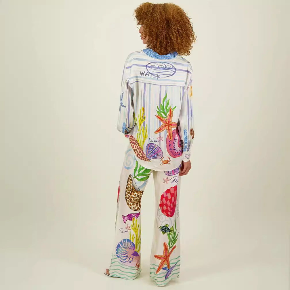 Two piece set of printed graffiti shirt and pants