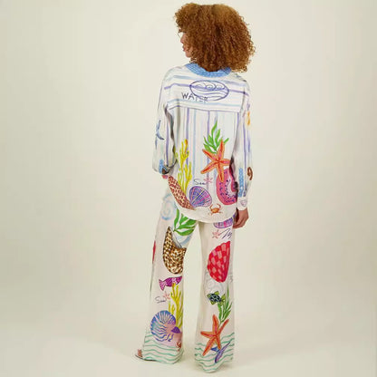 Two piece set of printed graffiti shirt and pants