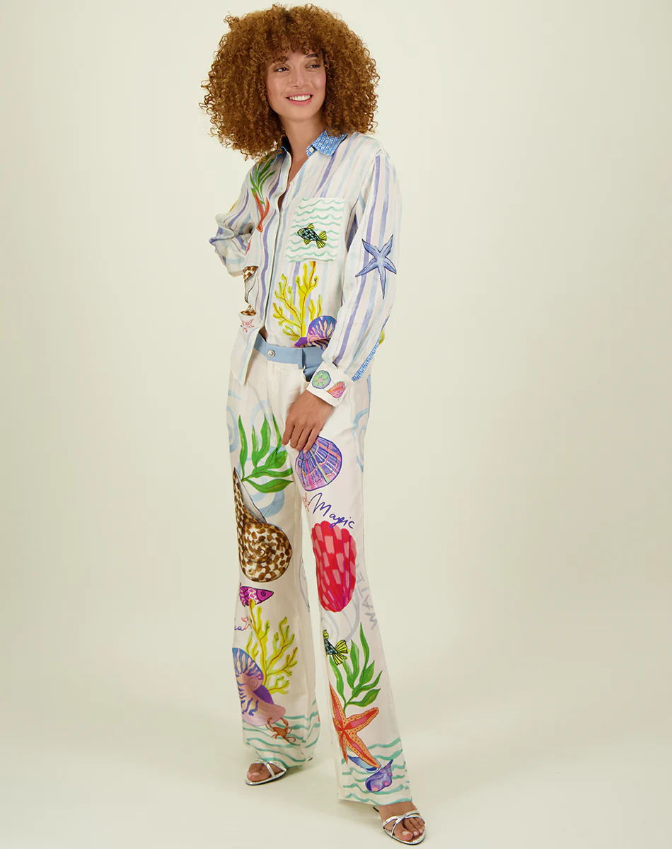 Two piece set of printed graffiti shirt and pants