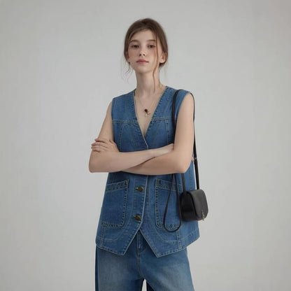 Chic Fashion Sleeveless Women's Denim Vest Versatile and Trendy
