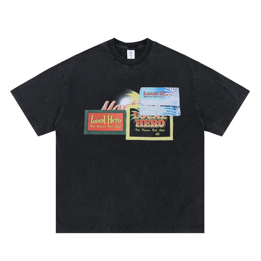 Short Sleeve T-Shirt with Vinyl Record Print for Spring and Summer