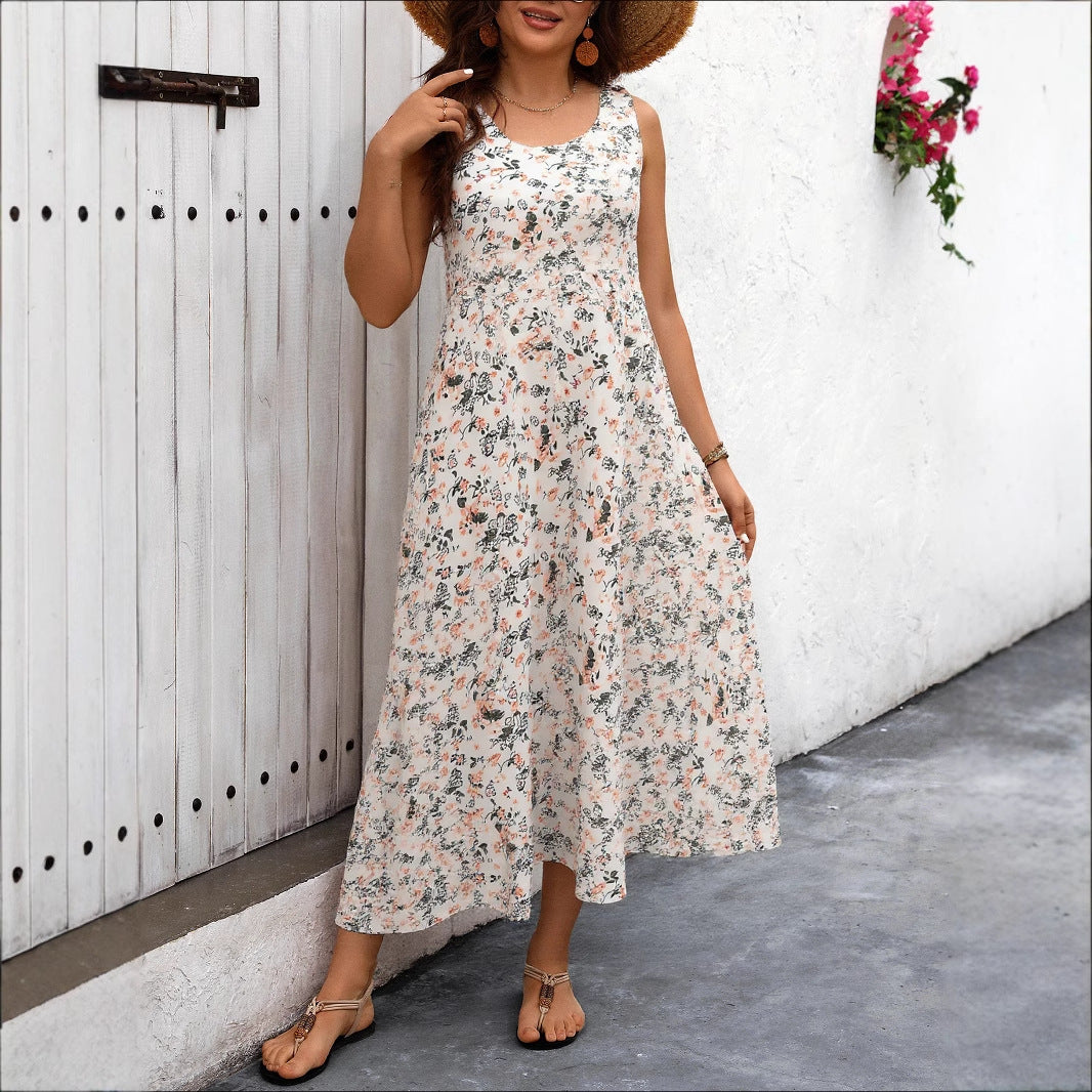 Loose Dress Style Plus Size Printed Sleeveless Strap Pocket Long Dress