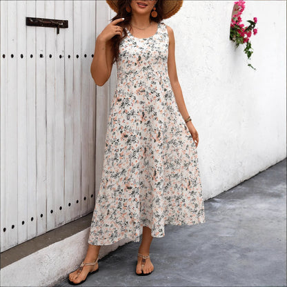 Loose Dress Style Plus Size Printed Sleeveless Strap Pocket Long Dress