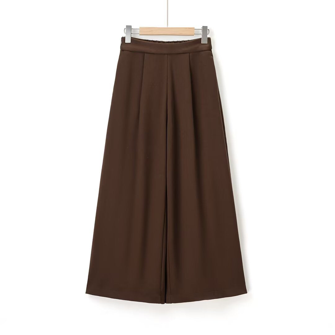 Commuting style elegant velvet high waisted wide leg pants