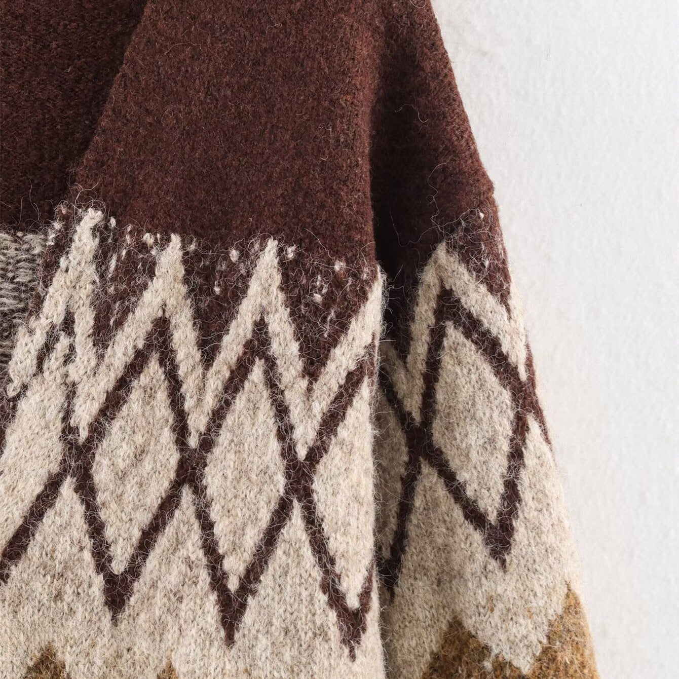 Vintage jacquard gebreide vest met V-hals knopen en tailleband