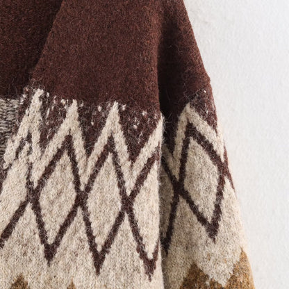 Vintage jacquard gebreide vest met V-hals knopen en tailleband