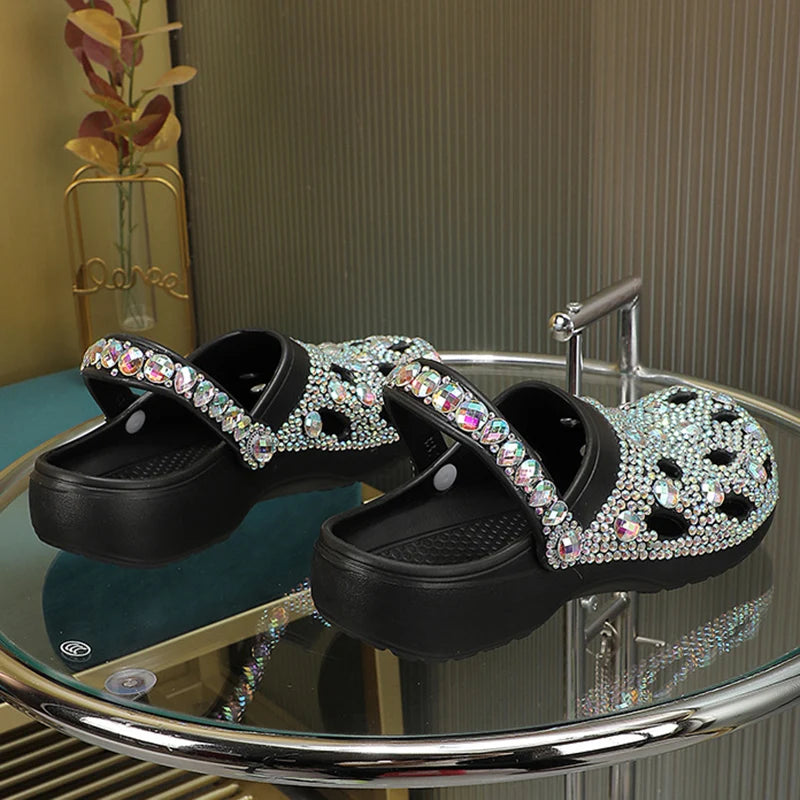 Luxe Europese handgemaakte zomerslippers voor dames versierd met strasssteentjes
