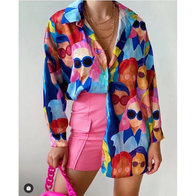 Zomeroverhemd met abstracte print voor dames Europees en Amerikaans design