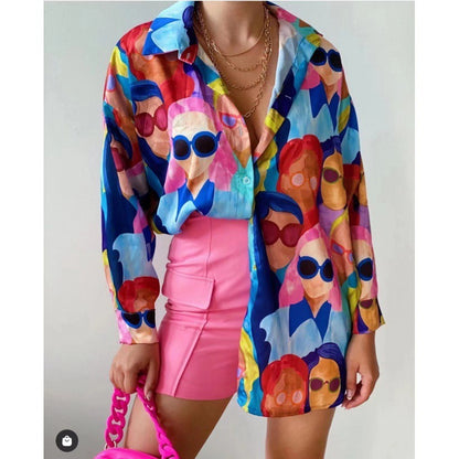 Zomeroverhemd met abstracte print voor dames Europees en Amerikaans design