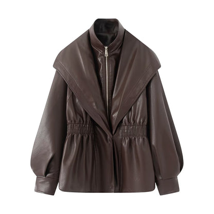 Fake leather jacket with two pieces of imitation leather