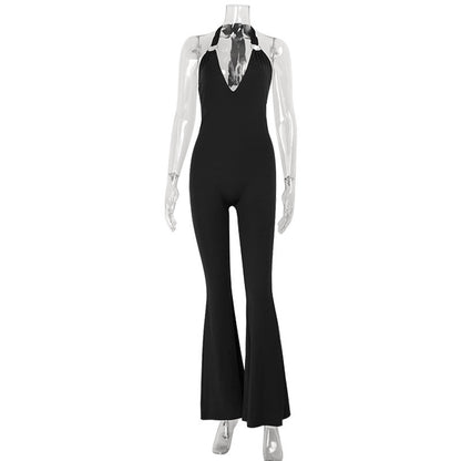 Elegant Deep V Neck Sleeveless Backless Tie-Up Bodysuit for Women