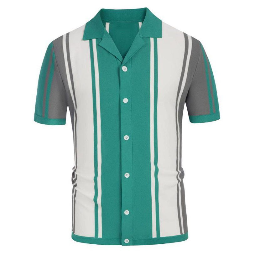 Summer patchwork contrasting knit shirt with lapel business polo shirt Father's Day gift