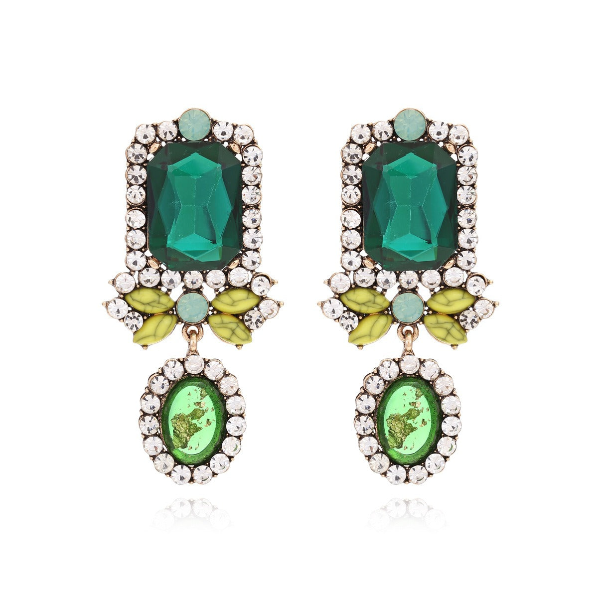 Alloy diamond earrings with personalized geometric shapes and colored diamond earrings
