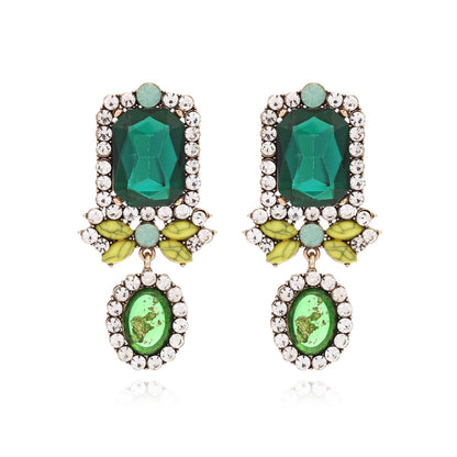 Alloy diamond earrings with personalized geometric shapes and colored diamond earrings