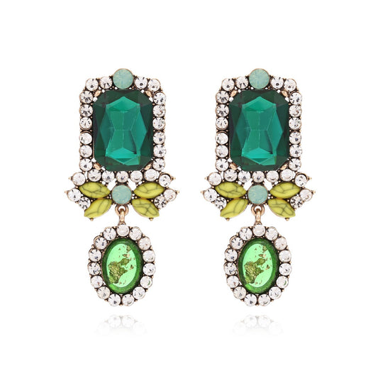 Alloy diamond earrings with personalized geometric shapes and colored diamond earrings