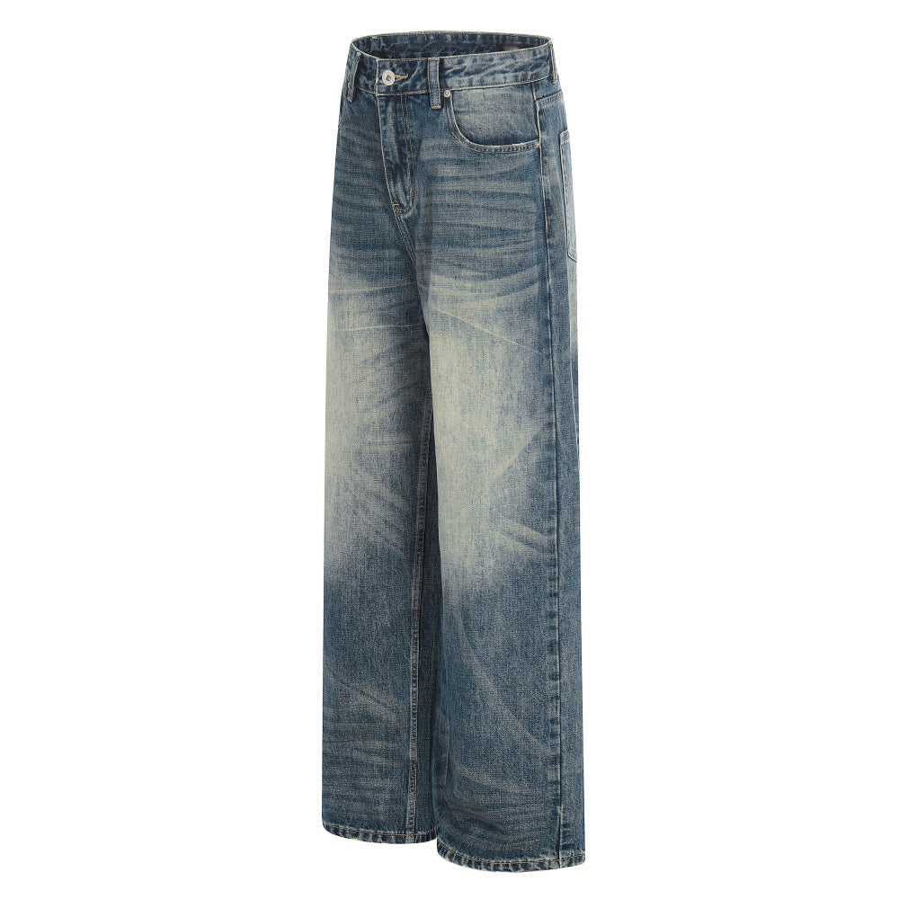 Geschuurde witte gewassen rechte denim jeans
