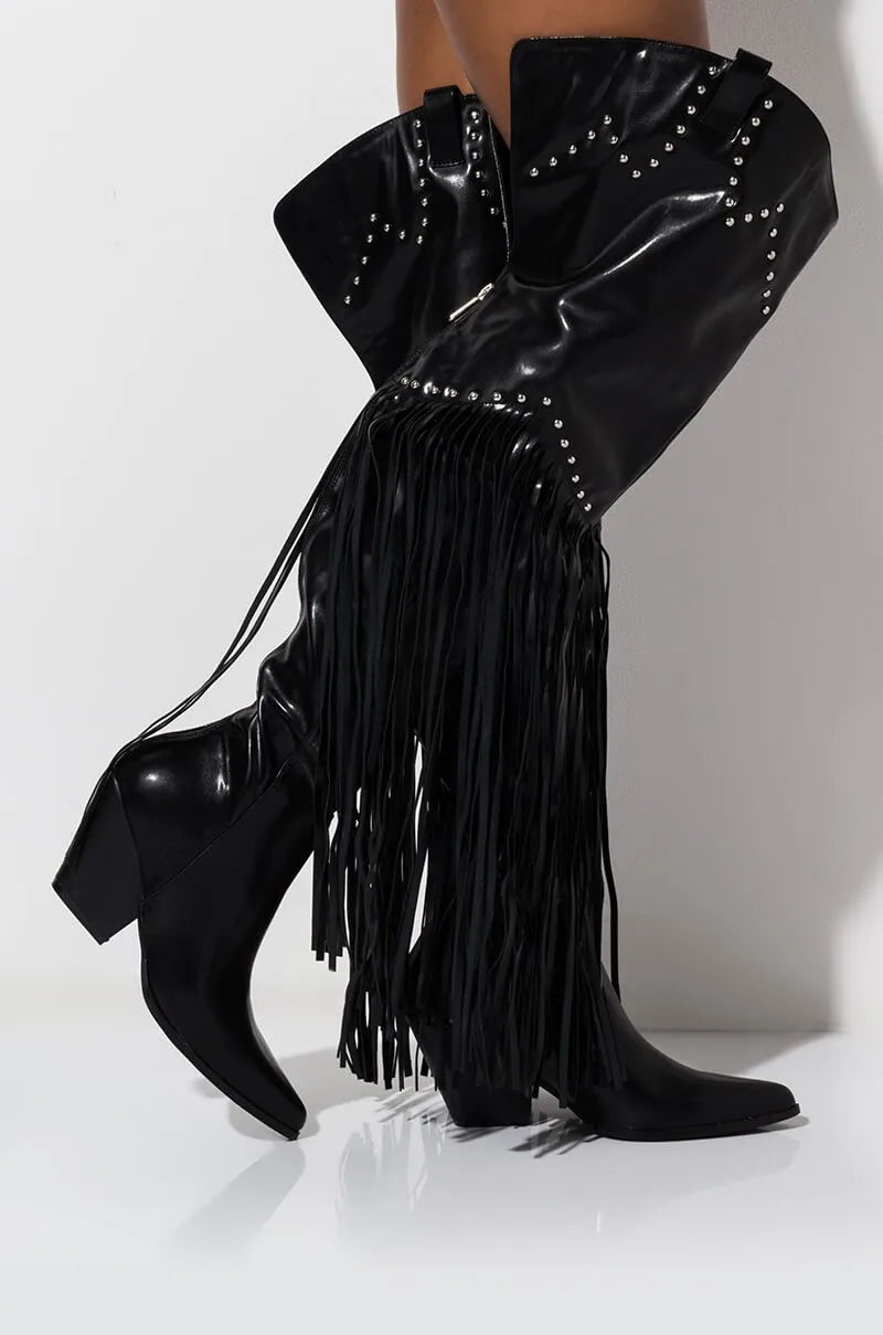 Overknee western cowboylaarzen met franjes