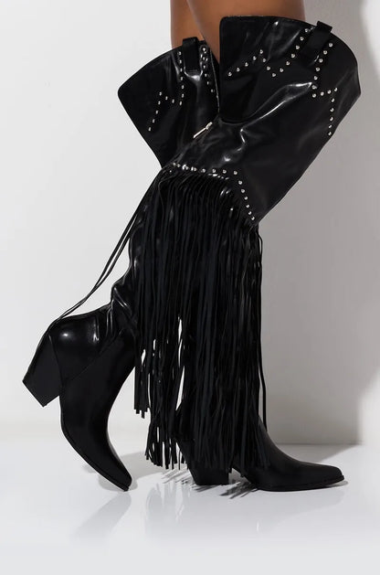 Overknee western cowboylaarzen met franjes