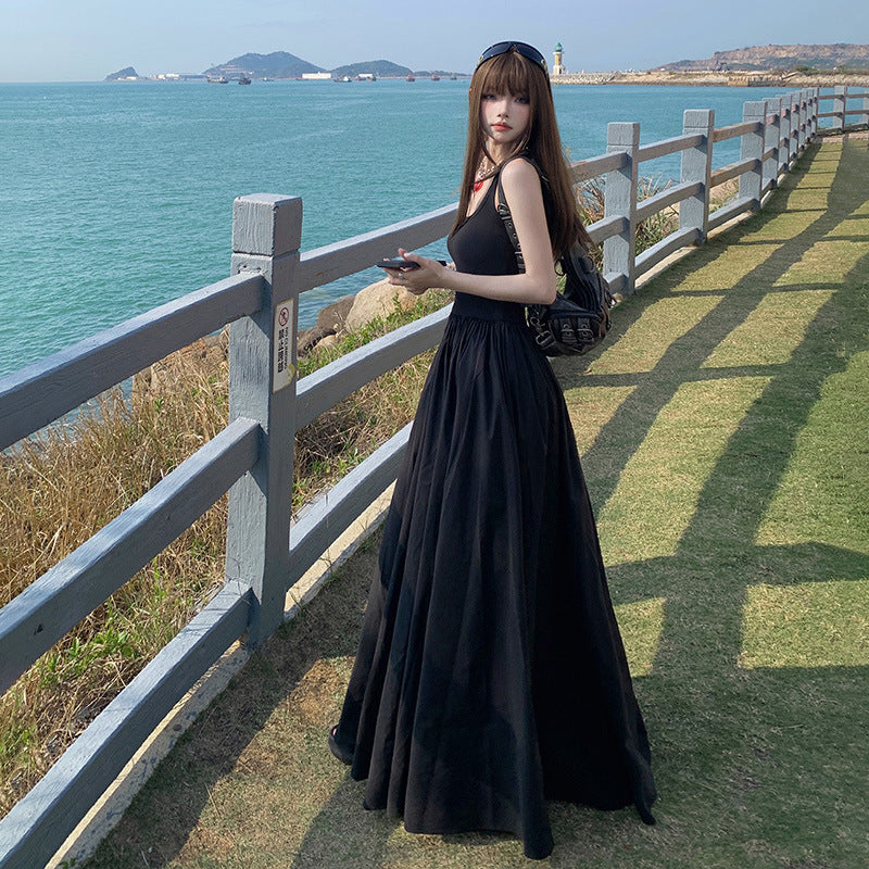 Women's Strapless Long Dress Summer  Waist-Cinching Flared Skirt