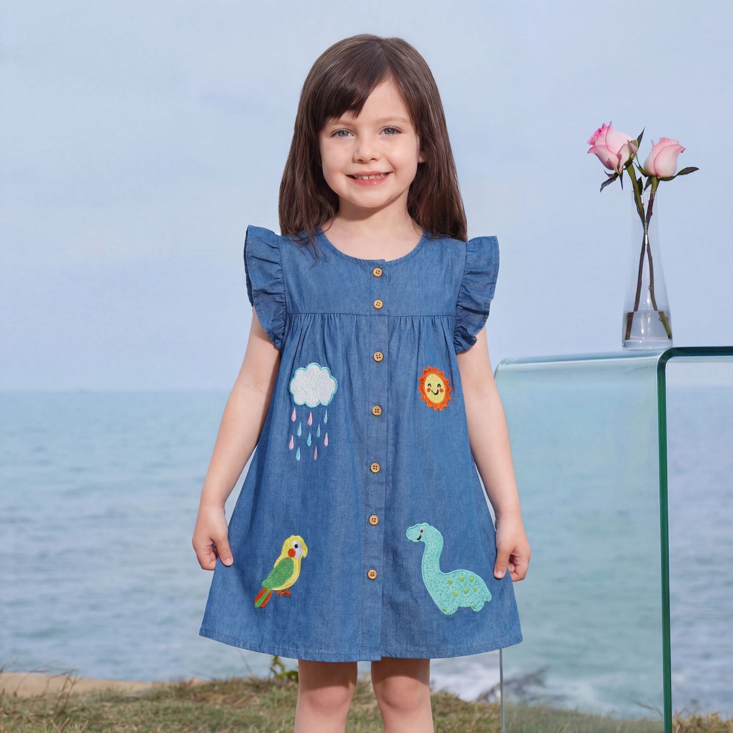 Dress for Kids with Cartoon Applique