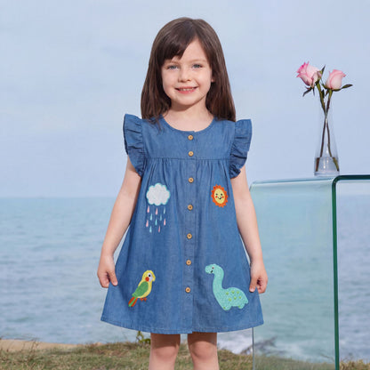 Dress for Kids with Cartoon Applique