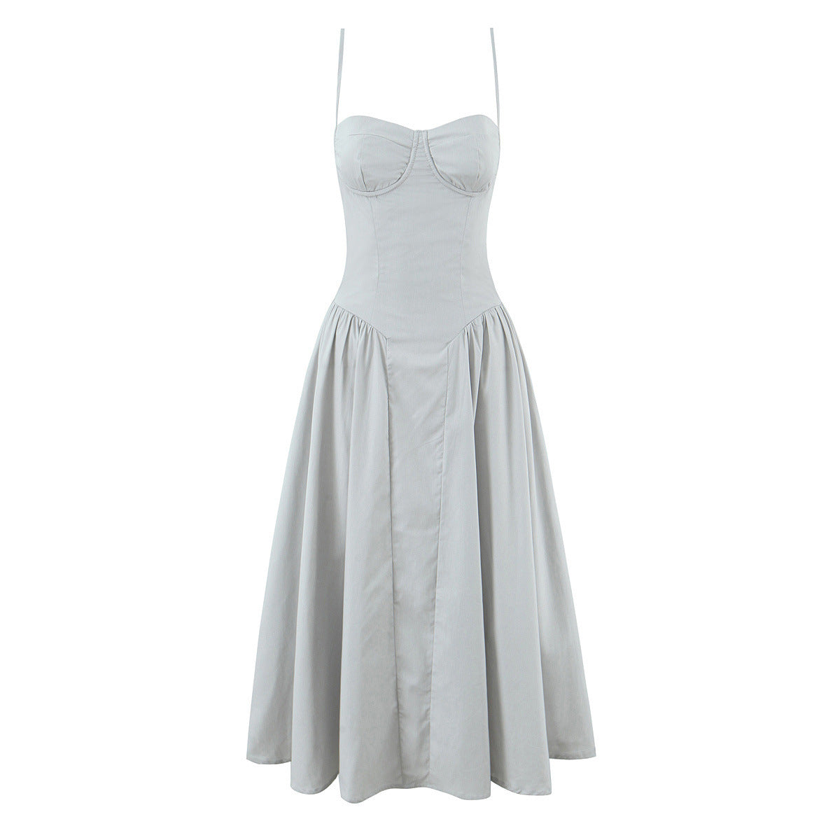 Summer European and American fashion square neck three-dimensional steel ring waist cinched pleated dress