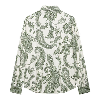 Printed shirt top+printed skirt set