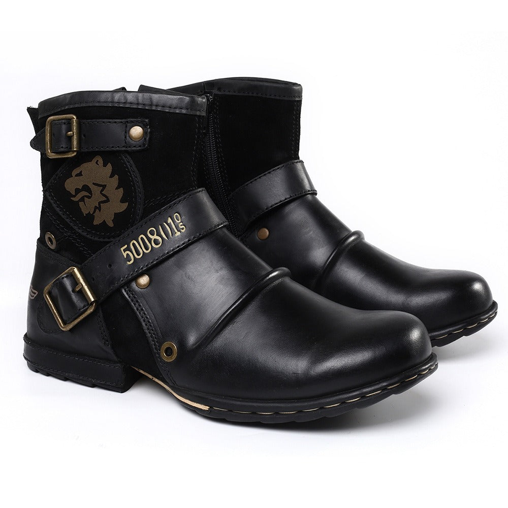 Western denim PU-leren Martin boots voor heren