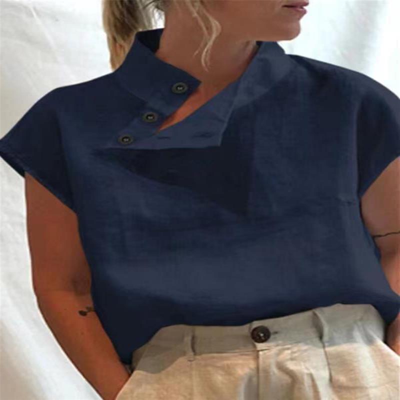 Plus Size Women's Sleeveless Pullover Solid Color Slim Collar Shirt