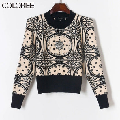 Vintage jacquard truien met kralen voor dames