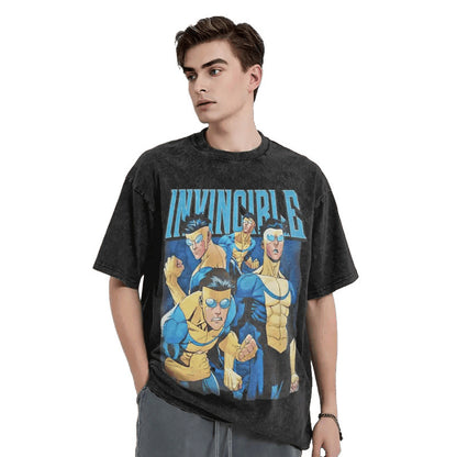 Summer Cartoon Pattern Printed T-Shirt Summer Cotton Washed Vintage Short Sleeve