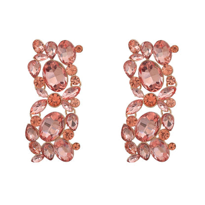 Full diamond square women's alloy inlaid diamond exaggerated earrings