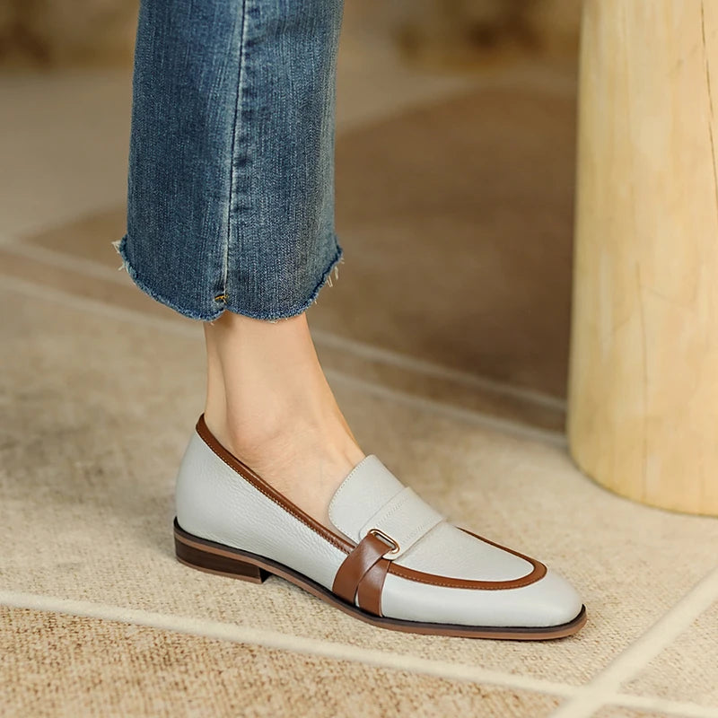 Echt Lederen Damesschoenen Retro Instappers in Gemengde Kleuren